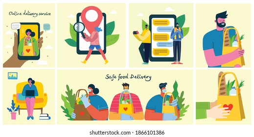 Online delivery service. Hand drawn style vector design illustrations in the flat style