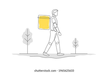 Online delivery service. Delivery home and office. One line art. Foot courier. Vector illustration