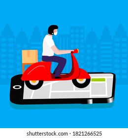 Online delivery service illustration,  delivery man use mask, 
delivery of orders, Online delivery service, online shopping