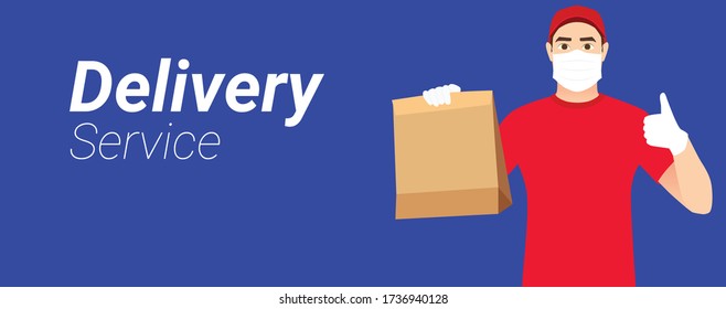 Online delivery service, Delivery man wear mask and glove, Coronavirus, Covid19 quarantine delivery, Food delivery