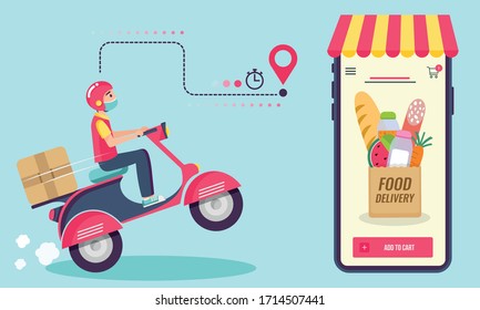 Delivery Man Riding Pink Scooter Illustration Stock Vector (Royalty ...