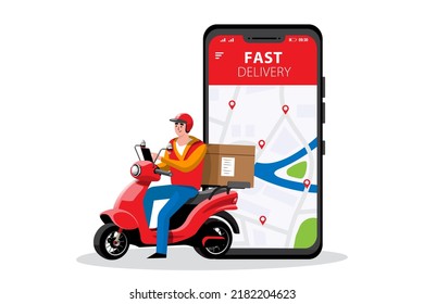 Online delivery service , online order tracking, delivery home and office. Scooter delivery. Shipping. Vector illustration