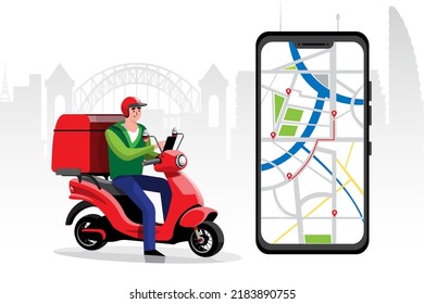 Online delivery service , online order tracking, delivery home and office. Scooter delivery. Shipping. Vector illustration