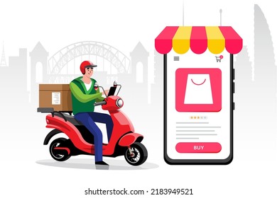 Online delivery service , online order tracking, delivery home and office. Scooter delivery. Shipping. Vector illustration