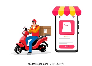 Online delivery service , online order tracking, delivery home and office. Scooter delivery. Shipping. Vector illustration