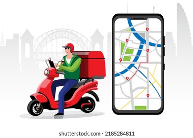 Online delivery service , online order tracking, delivery home and office. Scooter delivery. Shipping. Vector illustration