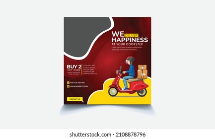 Online delivery service social media template, we deliver happiness, Delivery home and office, Vector illustration