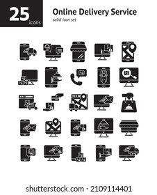 Online Delivery Service solid icon set. Vector and Illustration.
