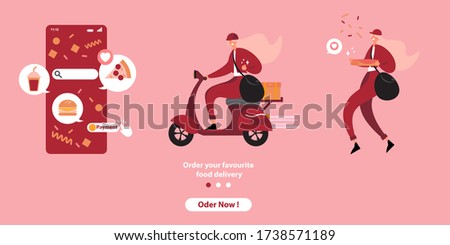 Online delivery service, technology and logistics concept. Illustration of ordering 
food online on the application software
Simple Line Style. Flat design. Vector Illustration.