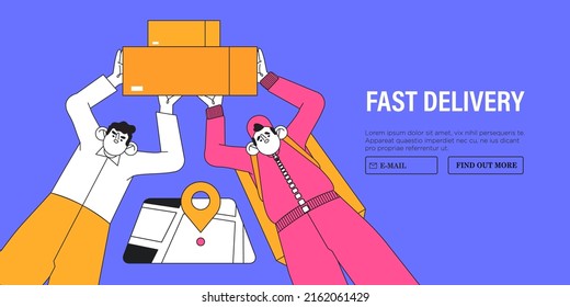 Online delivery service or delivery tracking mobile application concept for banner, mobile application or website ads. Hand holding smartphone with courier location and map pin vector illustration.