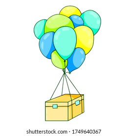 Online delivery service UI illustrations with a drone. Color air baloons. Concept of online delivery with. Transport and logistics digital advertising. Isolated on white background. 