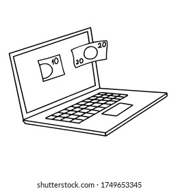 Online delivery service UI illustrations with a drone. A laptop and money line. Concept of online delivery with. Transport and logistics digital advertising