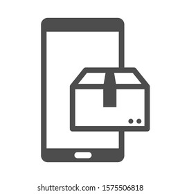Online delivery service vector icon isolated on white background. Smartphone with express delivery app showing the package. Delivery stock vector illustration for web, mobile and ui design