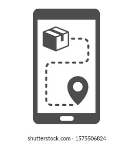 Online delivery service vector icon isolated on white background. Smartphone with express delivery app showing delivery status. Delivery illustration for web, mobile and ui design