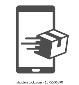 Online delivery service vector icon isolated on white background. Smartphone with express delivery app showing the package. Delivery stock vector illustration for web, mobile and ui design