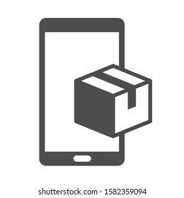 Online delivery service vector icon isolated on white background. Smartphone with express delivery app showing the package. Delivery stock vector illustration for web, mobile and ui design