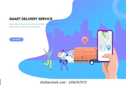 online delivery service vector illustration concept, digital shipping, woman receiving package from courier, can use for, landing page, template, ui, web, homepage, poster, banner, flyer, homepage