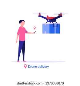 Online delivery service vector illustration. Internet shopping concept with modern delivery, drone.  Use for landing page website and mobile website development, app