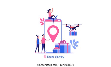 Online delivery service vector illustration. Internet shopping concept with modern delivery, drone.  Use for landing page website and mobile website development, app
