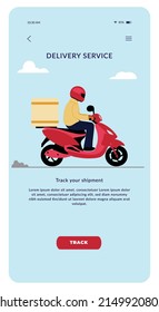 Online delivery service vector illustration. Delivery boy riding red motorbike . Fast food delivery design template for landing page, web, mobile app, poster and flyer.