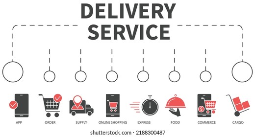 Online delivery service Vector Illustration concept. Banner with icons and keywords . Online delivery service symbol vector elements for infographic web