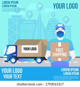 Online Delivery Service Flat Design Banner. Digital Marketing