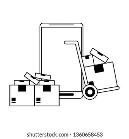 Online delivery from smartphone in black and white