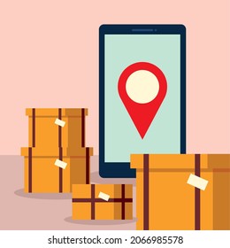 smartphone de entrega en línea y cajas