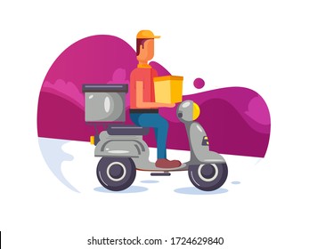 Online delivery from store with delivery boy on a scoot, door to door delivery