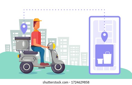 Online delivery from store with delivery boy on a scoot, door to door delivery