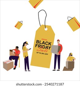 online Delivery Team Illustration flat design busy for preparing and packaging orders. this illustration for websites, posters, flyers. promotions , online delivery, online business.  