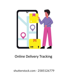 Online Delivery Tracking Concept vector illustration.  isolated on white Background. 