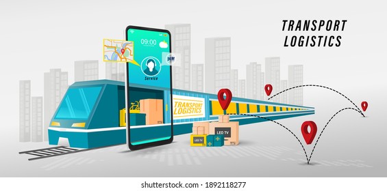 Online delivery transport logistics service concept.  import Integrated warehousing and transportation service. vector illustration