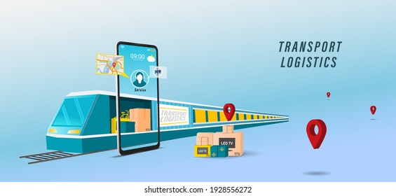 Online delivery transport logistics service concept.  import Integrated warehousing and transportation service. 3d vector illustration