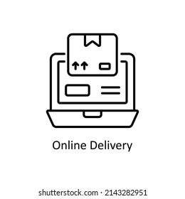 Icono de contorno del vector de entrega en línea para web aislada en el archivo EPS 10 de fondo blanco