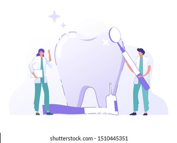 online dental care, isometric  flat character dentist cleaning patient tooth, vector illustration concept, can use for, landing page, template, ui, web, homepage, poster, banner, flyer