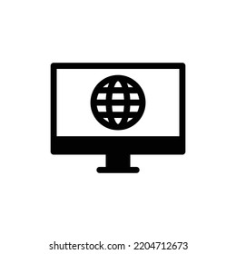 Online Desktop Icon With Monitor And Globe In Black Solid Style