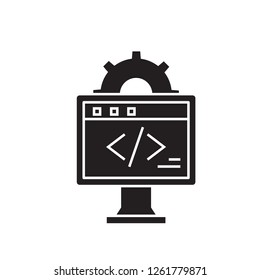 Online development black vector concept icon. Online development flat illustration, sign