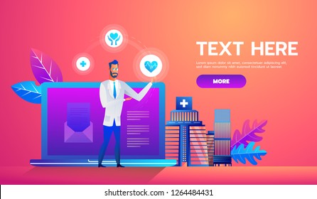 Online diagnosis concept banner with characters. Can use for web banner, infographics, hero images. Flat isometric vector illustration