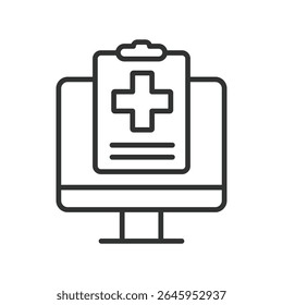 Diagnóstico on-line, ícone em design de linha. Diagnóstico on-line, telemedicina, saúde digital, assistência médica, e-saúde, atendimento remoto, diagnóstico no vetor branco de fundo. Diagnóstico online, ícone de traçado editável