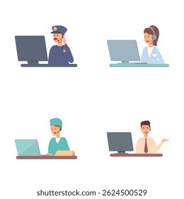Online diagnosis icons set cartoon vector. Doctor giving online consultation. Electronic healthcare