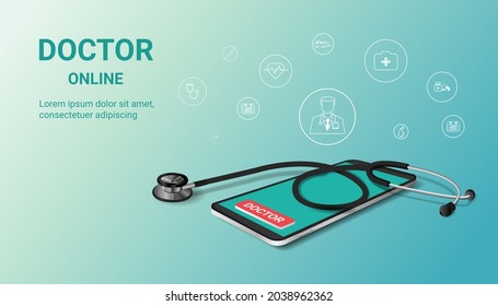 Online diagnosis  and medical consultation on mobile app. Online doctor, Online medical clinic, tele medicine, Online healthcare service, Digital health concept. 3D vector illustration