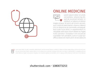 Online diagnosis and treatment. Virtual medical consultation. Vector line banner.