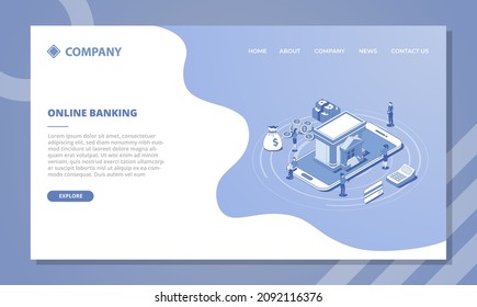 online digital banking concept for website template or landing homepage with isometric and outline style