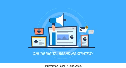 Online Digital Branding - Brand Awareness Creation - Digital Media Marketing Flat Vector Banner