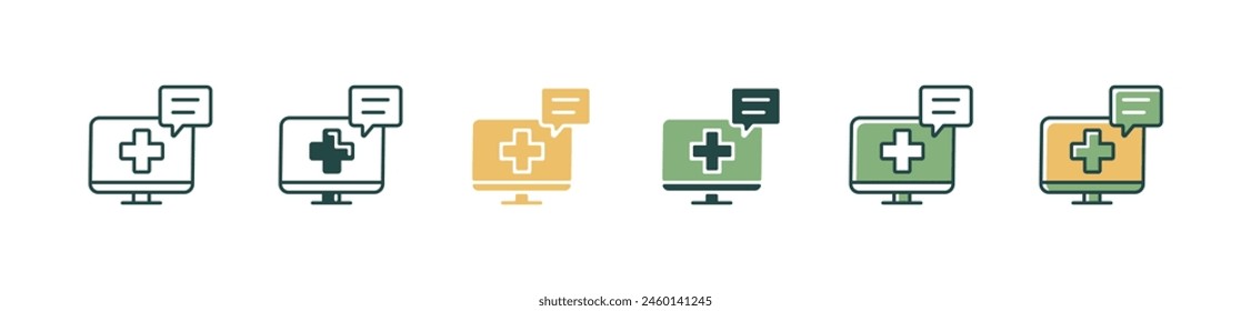 online digital doctor health consultation icon set medical check-up diagnosis monitoring vector illustration for web and app