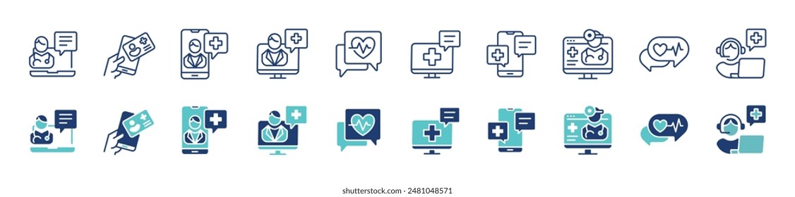 online digital health care diagnosis icon vector set virtual doctor medical consultation signs illustration collection