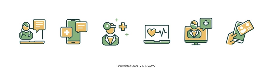 online digital health care support icon set virtual doctor consultation technology vector illustration for web and app