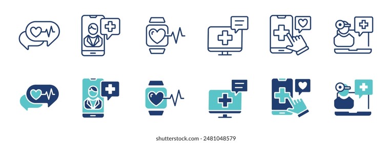 online digital health consultation icon vector set virtual doctor support diagnosis health care assistant signs illustration