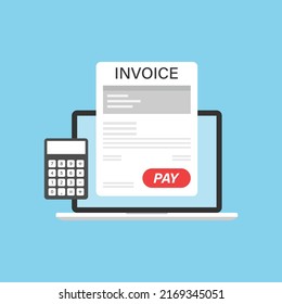 Online Digital Invoice Icon In Flat Style. Notebook With Bills Vector Illustration On Isolated Background. Payment Receipt And Calculator Sign Business Concept.